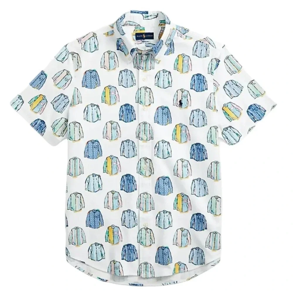 Polo Ralph Lauren Shirt Print Short Sleeve Men's Cotton Sz 4XB NWT $110